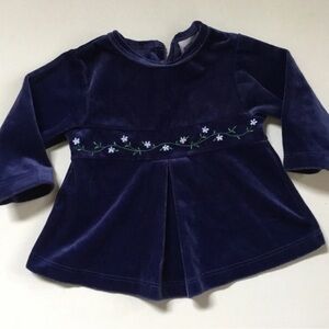 Vintage Y2K Baby Girl Top Velour Velvet Fit & Flare Floral Embroidery